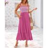 imageBTFBM Summer Midi Dresses for Women 2025 Sleeveless Square Neck Smocked Flowy Long Beach Vacation Sundress with PocketRose Red