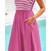 imageBTFBM Summer Midi Dresses for Women 2025 Sleeveless Square Neck Smocked Flowy Long Beach Vacation Sundress with PocketRose Red