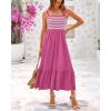 imageBTFBM Summer Midi Dresses for Women 2025 Sleeveless Square Neck Smocked Flowy Long Beach Vacation Sundress with PocketRose Red