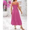 imageBTFBM Summer Midi Dresses for Women 2025 Sleeveless Square Neck Smocked Flowy Long Beach Vacation Sundress with PocketRose Red