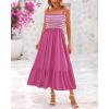 imageBTFBM Summer Midi Dresses for Women 2025 Sleeveless Square Neck Smocked Flowy Long Beach Vacation Sundress with PocketRose Red