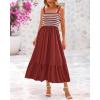 imageBTFBM Summer Midi Dresses for Women 2025 Sleeveless Square Neck Smocked Flowy Long Beach Vacation Sundress with PocketRust Red
