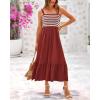 imageBTFBM Summer Midi Dresses for Women 2025 Sleeveless Square Neck Smocked Flowy Long Beach Vacation Sundress with PocketRust Red