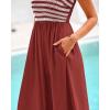 imageBTFBM Summer Midi Dresses for Women 2025 Sleeveless Square Neck Smocked Flowy Long Beach Vacation Sundress with PocketRust Red