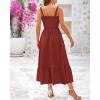 imageBTFBM Summer Midi Dresses for Women 2025 Sleeveless Square Neck Smocked Flowy Long Beach Vacation Sundress with PocketRust Red