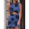 imageBTFBM Women 2025 Summer Sleeveless Casual Crewneck Bodycon Tank Dress Cutout Twist Slim Wrap Club Party Evening DressesLeaf Print Dark Blue