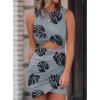 imageBTFBM Women 2025 Summer Sleeveless Casual Crewneck Bodycon Tank Dress Cutout Twist Slim Wrap Club Party Evening DressesLeaf Print Grey
