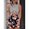 imageBTFBM Women 2025 Summer Sleeveless Casual Crewneck Bodycon Tank Dress Cutout Twist Slim Wrap Club Party Evening DressesStripe and Floral Black