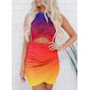 imageBTFBM Women 2025 Summer Sleeveless Casual Crewneck Bodycon Tank Dress Cutout Twist Slim Wrap Club Party Evening DressesTie Dye Purple Yellow