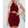 imageBTFBM Women 2025 Summer Sleeveless Casual Crewneck Bodycon Tank Dress Cutout Twist Slim Wrap Club Party Evening DressesWine Red