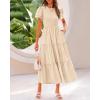 imageBTFBM Women Casual Summer Dresses 2025 Spring Crewneck Short Sleeve Tiered Flowy Boho Maxi Beach Vacation Dress PocketsBeige
