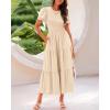imageBTFBM Women Casual Summer Dresses 2025 Spring Crewneck Short Sleeve Tiered Flowy Boho Maxi Beach Vacation Dress PocketsBeige