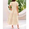 imageBTFBM Women Casual Summer Dresses 2025 Spring Crewneck Short Sleeve Tiered Flowy Boho Maxi Beach Vacation Dress PocketsBeige
