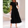 imageBTFBM Women Casual Summer Dresses 2025 Spring Crewneck Short Sleeve Tiered Flowy Boho Maxi Beach Vacation Dress PocketsBlack