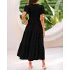 imageBTFBM Women Casual Summer Dresses 2025 Spring Crewneck Short Sleeve Tiered Flowy Boho Maxi Beach Vacation Dress PocketsBlack