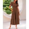 imageBTFBM Women Casual Summer Dresses 2025 Spring Crewneck Short Sleeve Tiered Flowy Boho Maxi Beach Vacation Dress PocketsBrown