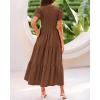 imageBTFBM Women Casual Summer Dresses 2025 Spring Crewneck Short Sleeve Tiered Flowy Boho Maxi Beach Vacation Dress PocketsBrown