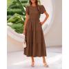 imageBTFBM Women Casual Summer Dresses 2025 Spring Crewneck Short Sleeve Tiered Flowy Boho Maxi Beach Vacation Dress PocketsBrown