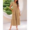 imageBTFBM Women Casual Summer Dresses 2025 Spring Crewneck Short Sleeve Tiered Flowy Boho Maxi Beach Vacation Dress PocketsKhaki