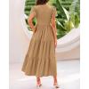 imageBTFBM Women Casual Summer Dresses 2025 Spring Crewneck Short Sleeve Tiered Flowy Boho Maxi Beach Vacation Dress PocketsKhaki