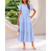 imageBTFBM Women Casual Summer Dresses 2025 Spring Crewneck Short Sleeve Tiered Flowy Boho Maxi Beach Vacation Dress PocketsLight Blue