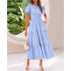 imageBTFBM Women Casual Summer Dresses 2025 Spring Crewneck Short Sleeve Tiered Flowy Boho Maxi Beach Vacation Dress PocketsLight Blue