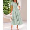 imageBTFBM Women Casual Summer Dresses 2025 Spring Crewneck Short Sleeve Tiered Flowy Boho Maxi Beach Vacation Dress PocketsLight Green