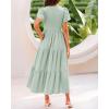 imageBTFBM Women Casual Summer Dresses 2025 Spring Crewneck Short Sleeve Tiered Flowy Boho Maxi Beach Vacation Dress PocketsLight Green