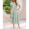 imageBTFBM Women Casual Summer Dresses 2025 Spring Crewneck Short Sleeve Tiered Flowy Boho Maxi Beach Vacation Dress PocketsLight Green