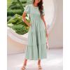 imageBTFBM Women Casual Summer Dresses 2025 Spring Crewneck Short Sleeve Tiered Flowy Boho Maxi Beach Vacation Dress PocketsLight Green