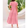 imageBTFBM Women Casual Summer Dresses 2025 Spring Crewneck Short Sleeve Tiered Flowy Boho Maxi Beach Vacation Dress PocketsPink