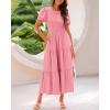 imageBTFBM Women Casual Summer Dresses 2025 Spring Crewneck Short Sleeve Tiered Flowy Boho Maxi Beach Vacation Dress PocketsPink