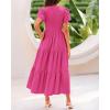 imageBTFBM Women Casual Summer Dresses 2025 Spring Crewneck Short Sleeve Tiered Flowy Boho Maxi Beach Vacation Dress PocketsRose Red