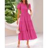 imageBTFBM Women Casual Summer Dresses 2025 Spring Crewneck Short Sleeve Tiered Flowy Boho Maxi Beach Vacation Dress PocketsRose Red