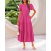 imageBTFBM Women Casual Summer Dresses 2025 Spring Crewneck Short Sleeve Tiered Flowy Boho Maxi Beach Vacation Dress PocketsRose Red