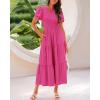 imageBTFBM Women Casual Summer Dresses 2025 Spring Crewneck Short Sleeve Tiered Flowy Boho Maxi Beach Vacation Dress PocketsRose Red