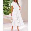 imageBTFBM Women Casual Summer Dresses 2025 Spring Crewneck Short Sleeve Tiered Flowy Boho Maxi Beach Vacation Dress PocketsWhite