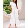 imageBTFBM Women Casual Summer Dresses 2025 Spring Crewneck Short Sleeve Tiered Flowy Boho Maxi Beach Vacation Dress PocketsWhite