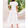 imageBTFBM Women Casual Summer Dresses 2025 Spring Crewneck Short Sleeve Tiered Flowy Boho Maxi Beach Vacation Dress PocketsWhite