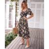 imageBTFBM Women Summer Dresses 2025 Casual Flowy Beach Square Neck Puff Short Sleeve Smocked Back Boho Floral Long Maxi DressFloral Black Yellow