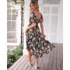 imageBTFBM Women Summer Dresses 2025 Casual Flowy Beach Square Neck Puff Short Sleeve Smocked Back Boho Floral Long Maxi DressFloral Black Yellow
