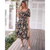 imageBTFBM Women Summer Dresses 2025 Casual Flowy Beach Square Neck Puff Short Sleeve Smocked Back Boho Floral Long Maxi DressFloral Black Yellow