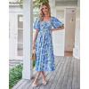imageBTFBM Women Summer Dresses 2025 Casual Flowy Beach Square Neck Puff Short Sleeve Smocked Back Boho Floral Long Maxi DressFloral Blue