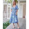 imageBTFBM Women Summer Dresses 2025 Casual Flowy Beach Square Neck Puff Short Sleeve Smocked Back Boho Floral Long Maxi DressFloral Blue