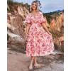 imageBTFBM Women Summer Dresses 2025 Casual Flowy Beach Square Neck Puff Short Sleeve Smocked Back Boho Floral Long Maxi DressFloral Pink Red