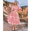 imageBTFBM Women Summer Dresses 2025 Casual Flowy Beach Square Neck Puff Short Sleeve Smocked Back Boho Floral Long Maxi DressFloral Pink Red