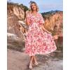 imageBTFBM Women Summer Dresses 2025 Casual Flowy Beach Square Neck Puff Short Sleeve Smocked Back Boho Floral Long Maxi DressFloral Pink Red