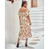 imageBTFBM Women Summer Dresses 2025 Casual Flowy Beach Square Neck Puff Short Sleeve Smocked Back Boho Floral Long Maxi DressFloral White Orange