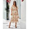 imageBTFBM Women Summer Dresses 2025 Casual Flowy Beach Square Neck Puff Short Sleeve Smocked Back Boho Floral Long Maxi DressFloral White Orange
