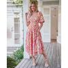 imageBTFBM Women Summer Dresses 2025 Casual Flowy Beach Square Neck Puff Short Sleeve Smocked Back Boho Floral Long Maxi DressFloral White Red